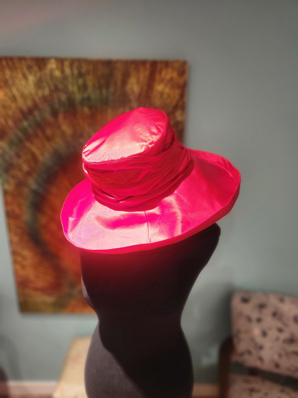 Elegant Women's Wide-Brim Satin Hat in Hot Pink